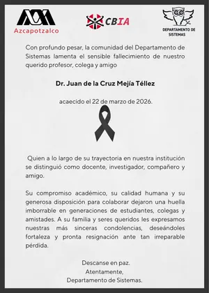 Condolencias por el sensible fallecimiento del profesor Juan de la Cruz Mejía Téllez